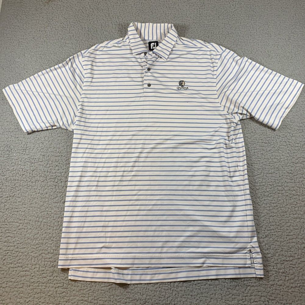 Footjoy Polo Shirt Mens XL Striped Golf‎ Golfing FJ Cuscowillia Indian Head FLAW